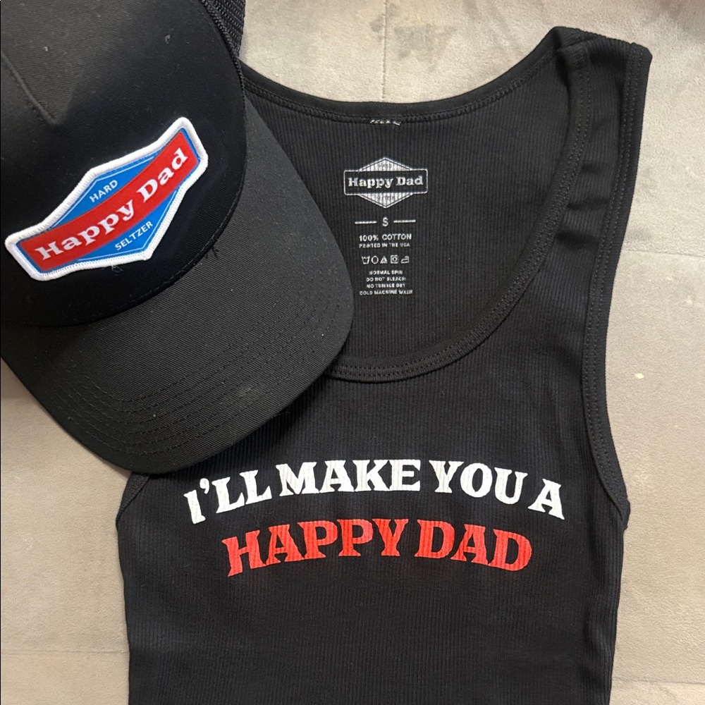 Happy Dad Black Tank Top and trucker hat Set logo full send